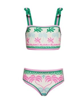 Beach Riot Pink, Green & Cream Tropical Knot-Strap Bikini Set